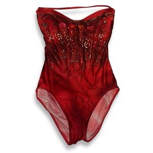 NWOT Vintage Gottex Lycra Swimsuit One Piece Red Gold